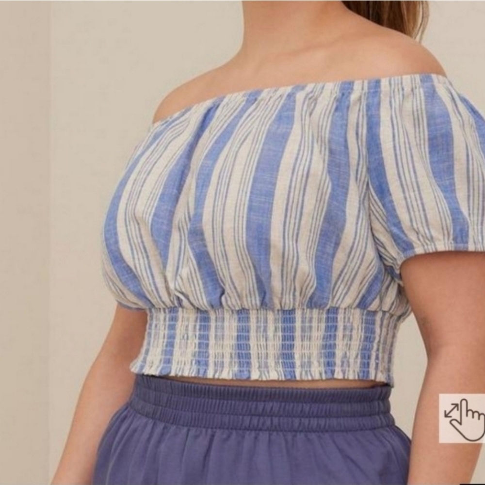 Torrid Womens Cropped Linen Striped Boho Gypsy Top Size‎ 5x Brand New